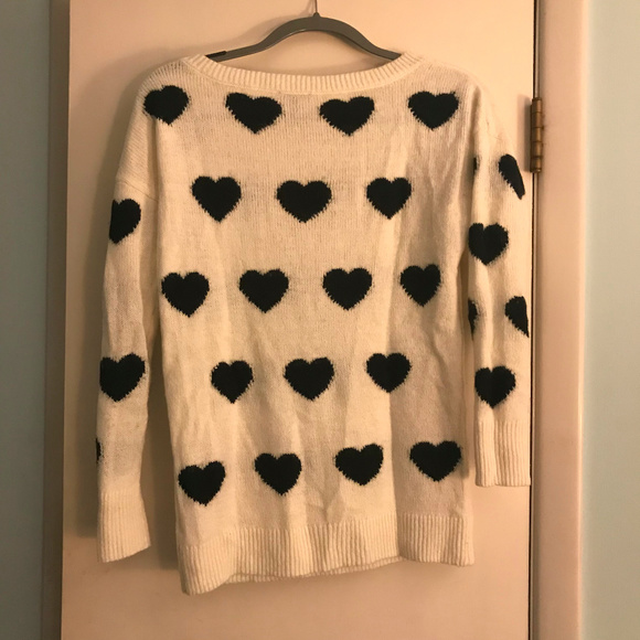 White Knit Sweater with Black Hearts - Picture 2 of 3